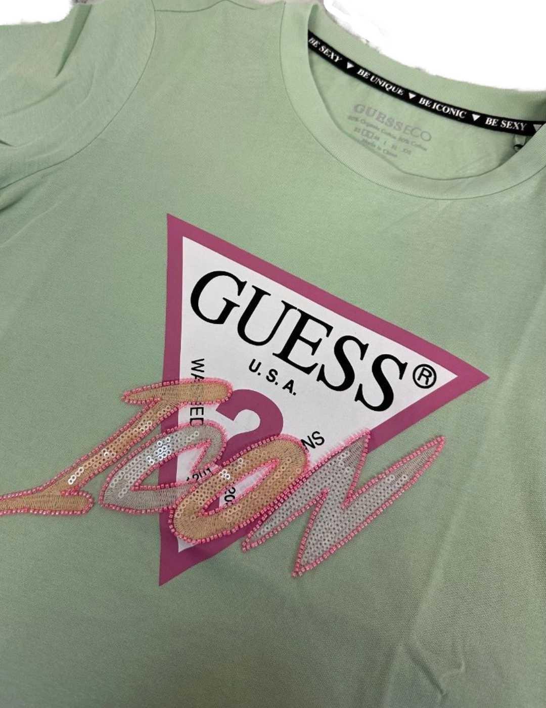 Camiseta Guess manga corta verde lima para mujer
