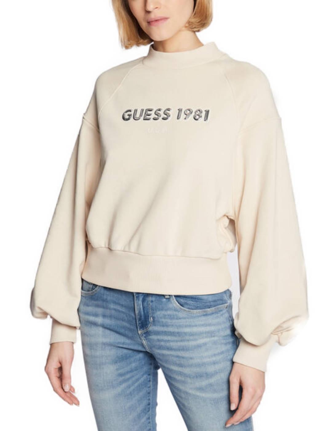 Sudadera Guess Chela beige sin capucha para mujer