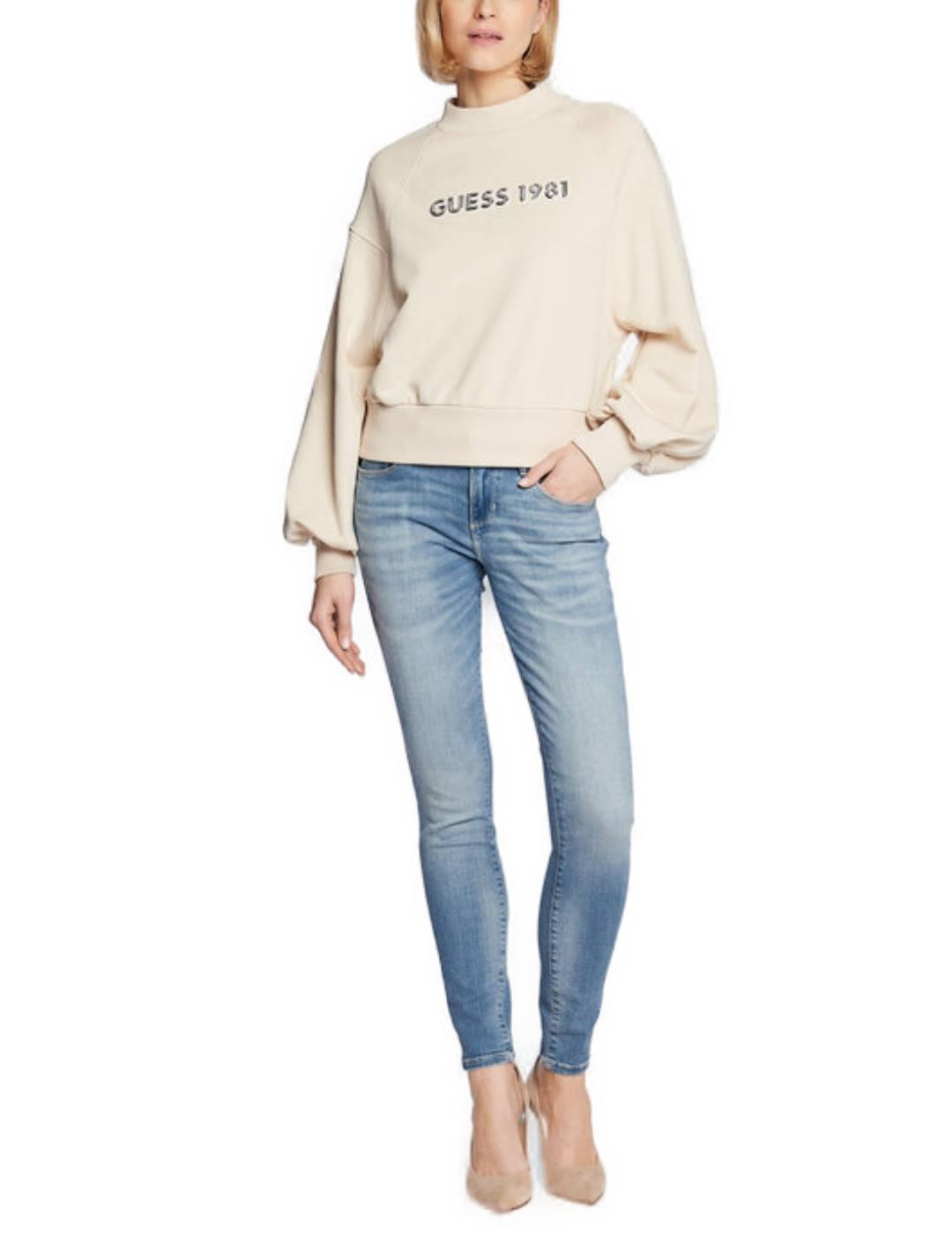 Sudadera Guess Chela beige sin capucha para mujer