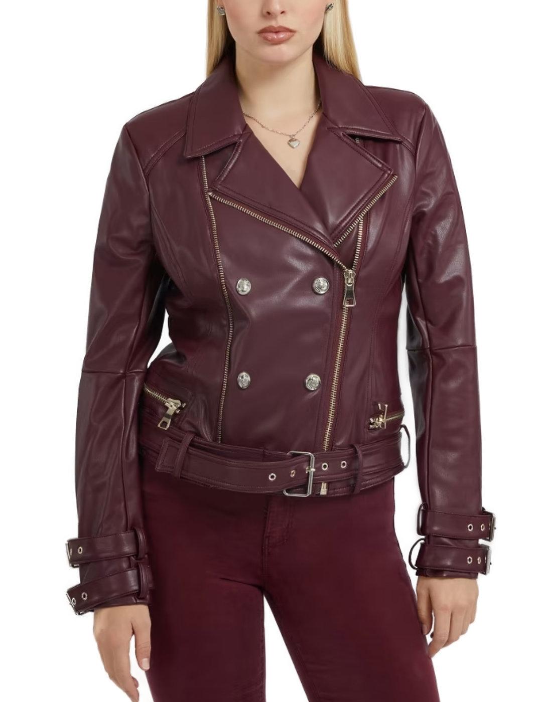 Chaqueta biker Guess Olivia granate para mujer