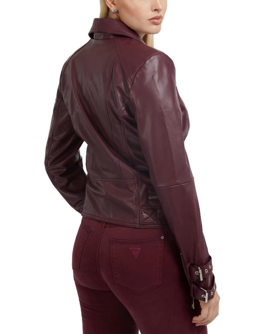 Chaqueta biker Guess Olivia granate para mujer