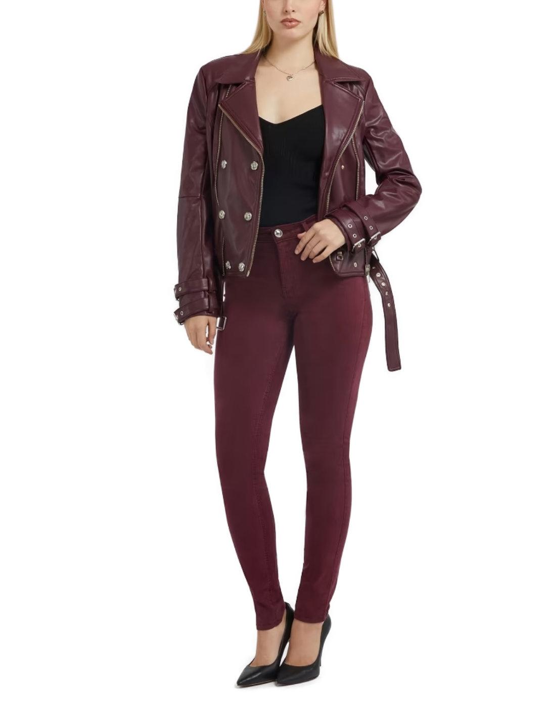 Chaqueta biker Guess Olivia granate para mujer