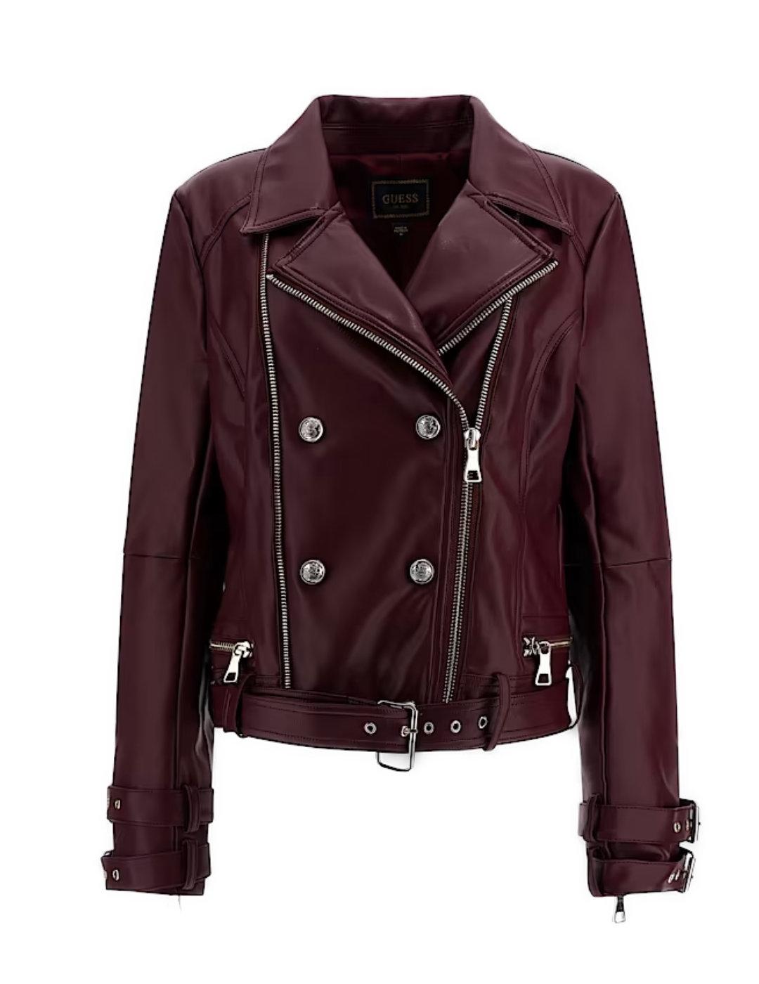 Chaqueta biker Guess Olivia granate para mujer