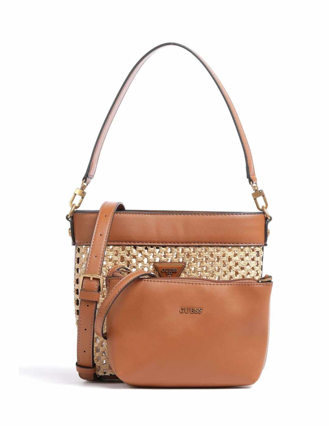 Bolso Guess Vikky bucket coñac para mujer