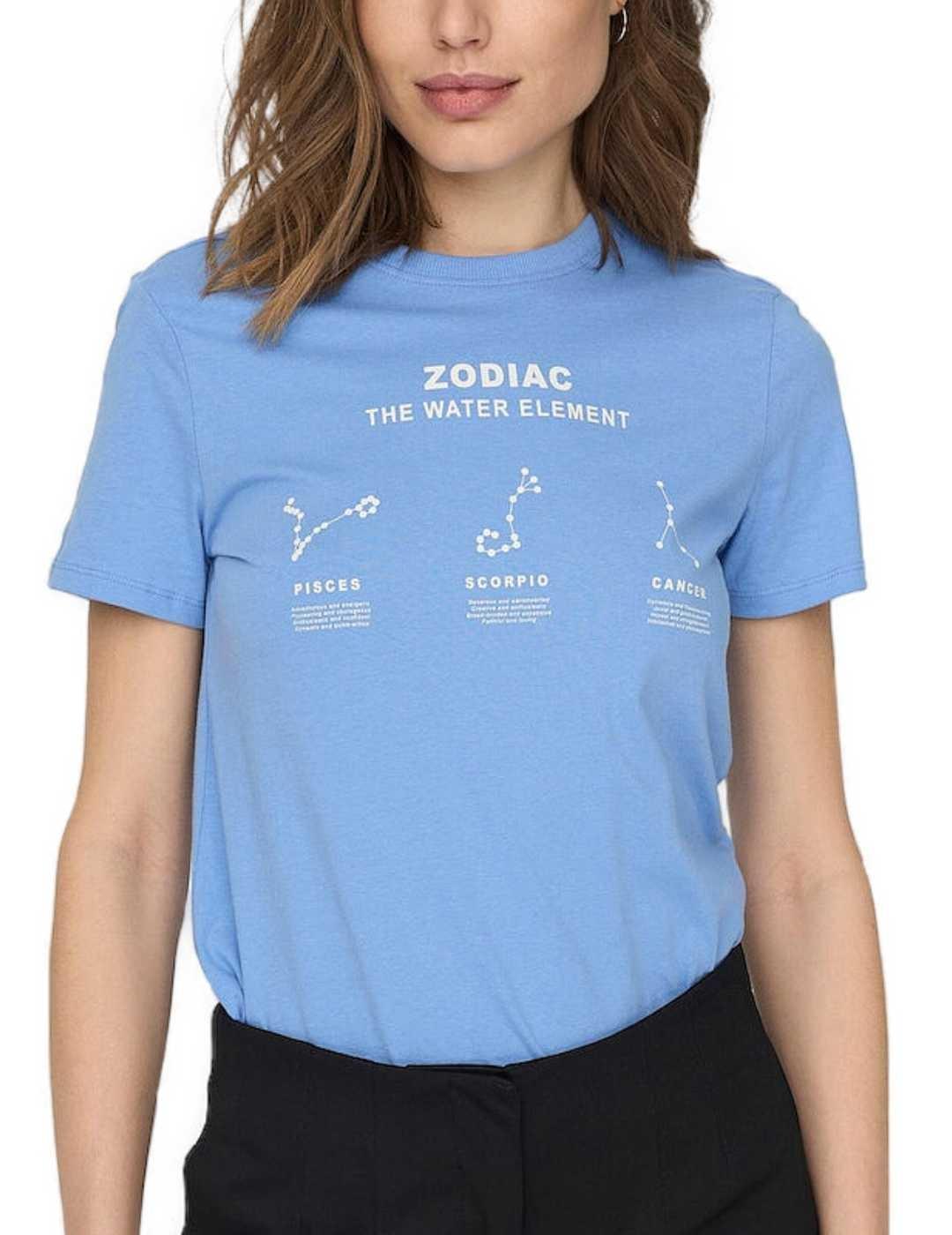 Camiseta Only Zodiac celeste manga corta para mujer