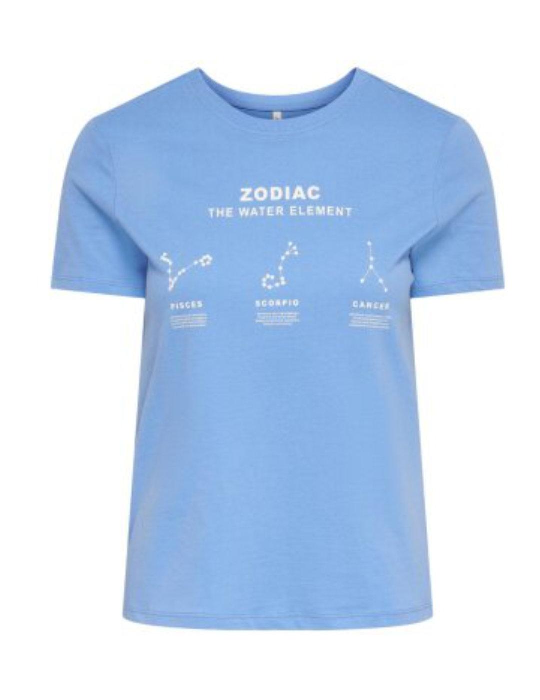 Camiseta Only Zodiac celeste manga corta para mujer