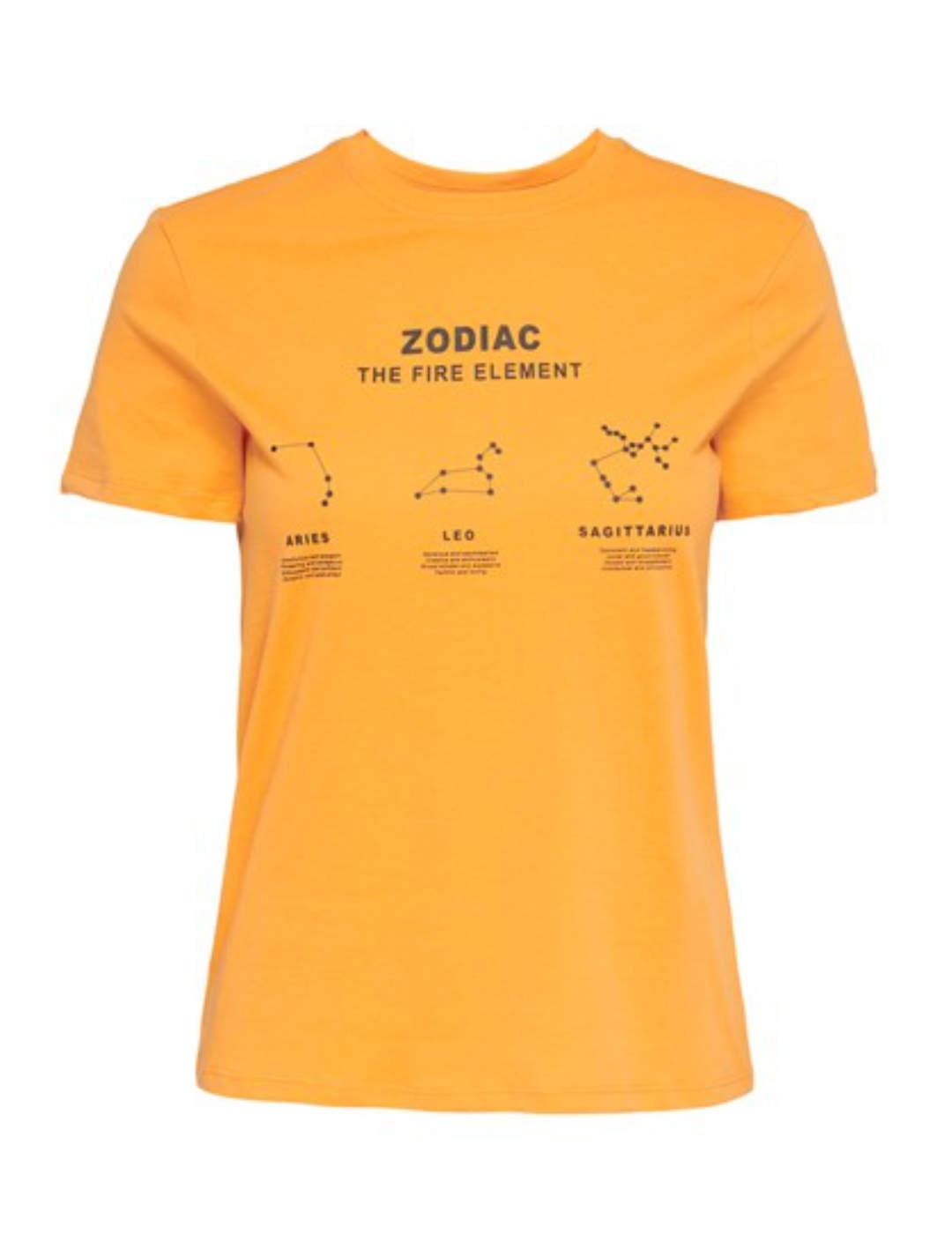 Camiseta Only Zodiac naranja manga corta para mujer