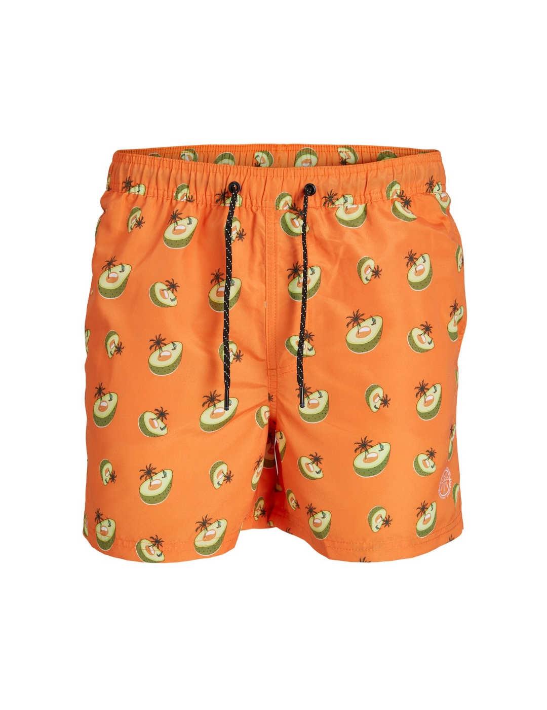 Bañador short Jack&Jones corto color naranja aguacate hombre