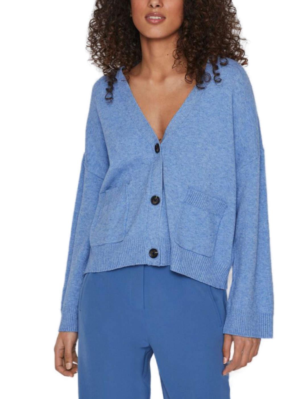 Cardigan Vila Ril celeste corto para mujer