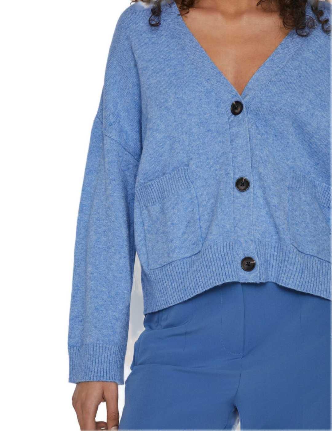 Cardigan Vila Ril celeste corto para mujer