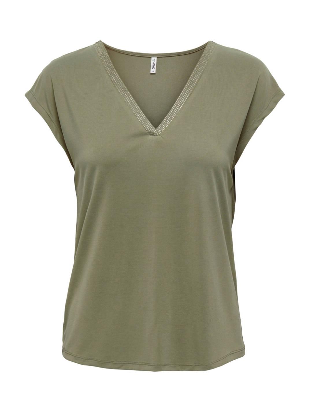 Camiseta escote V Only Free verde para mujer