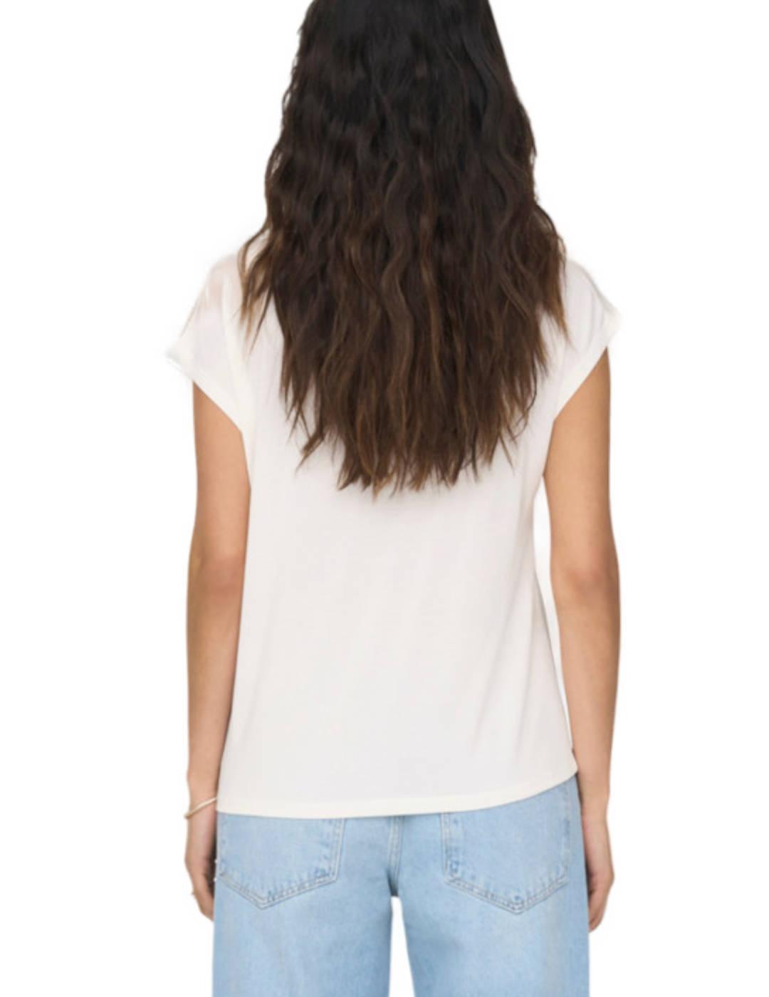 Camiseta escote V Only Free blanca para mujer