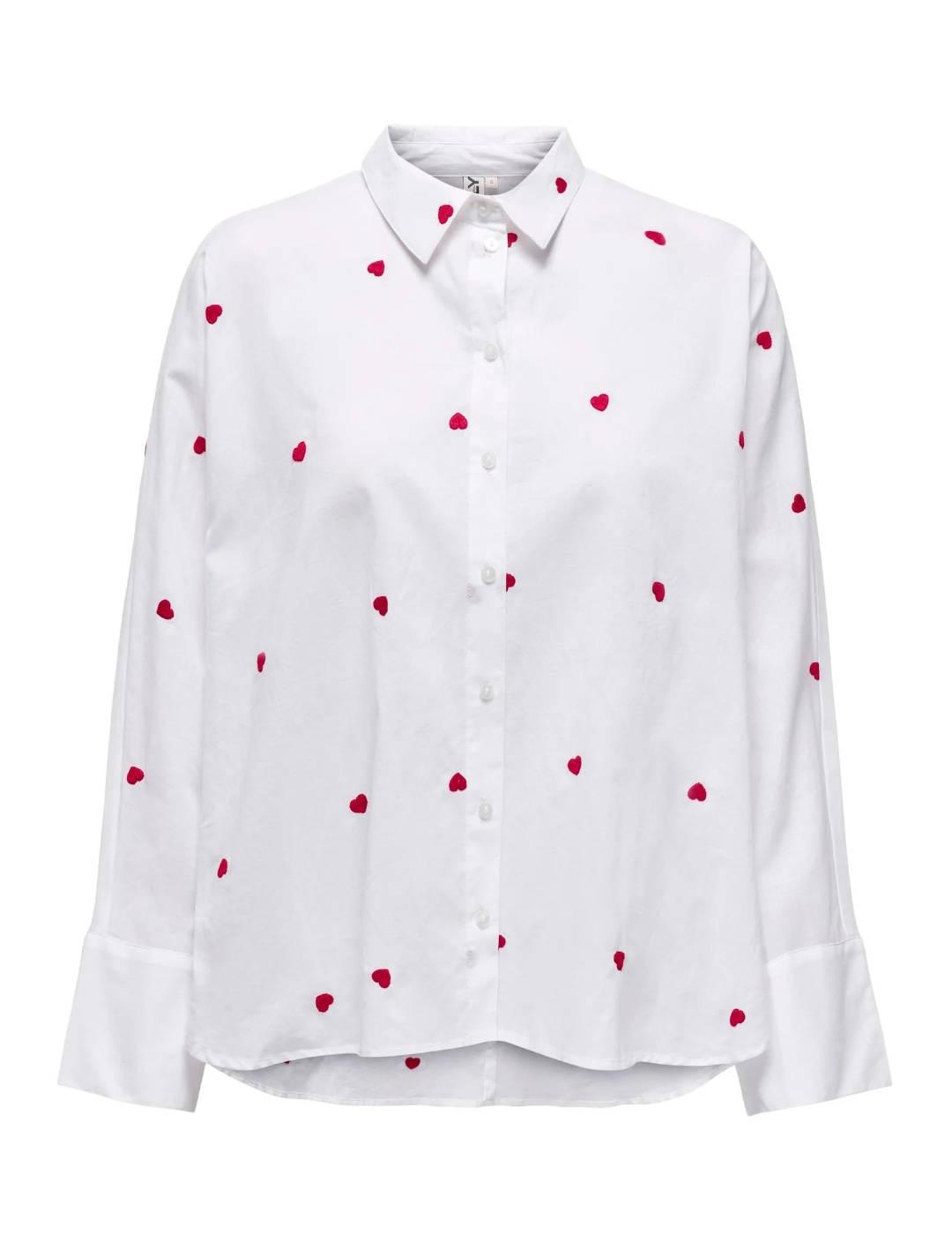 Camisa Only New Lina blanca con corazones para mujer