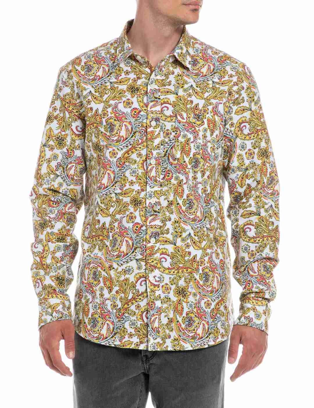Camisa Replay estampado cachemir multicolor para hombre
