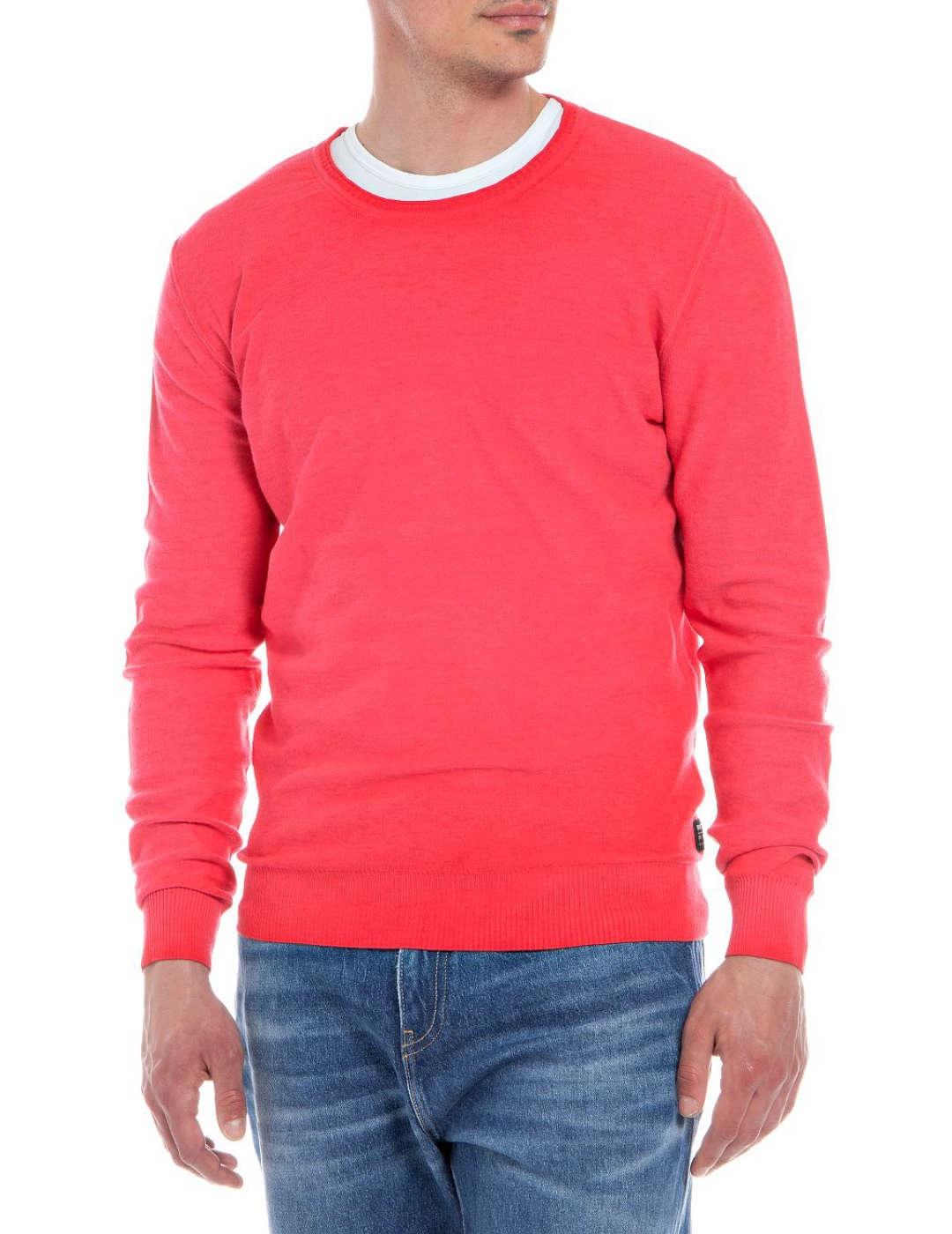 Jersey Replay rosa fresa regular cuello redondo para hombre