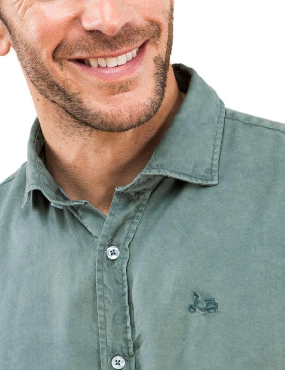 Camisa Scotta Tencel verde grisaceo Regular Fit para hombre