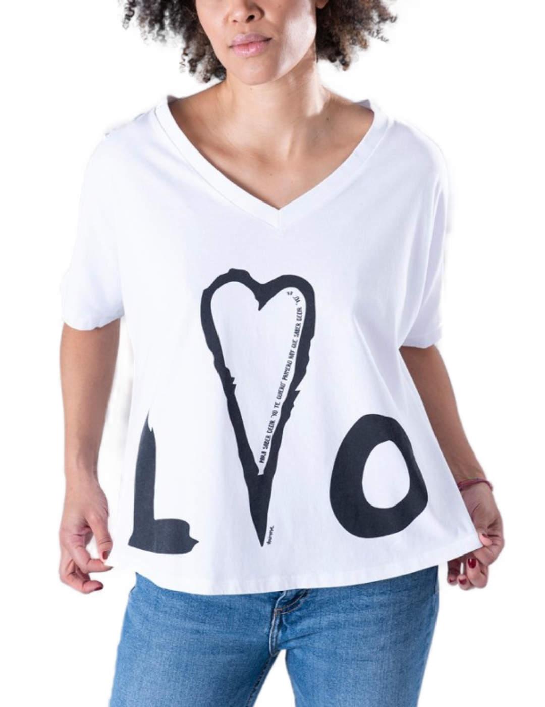 Camiseta Animosa Ayn Love blanca manga corta para mujer