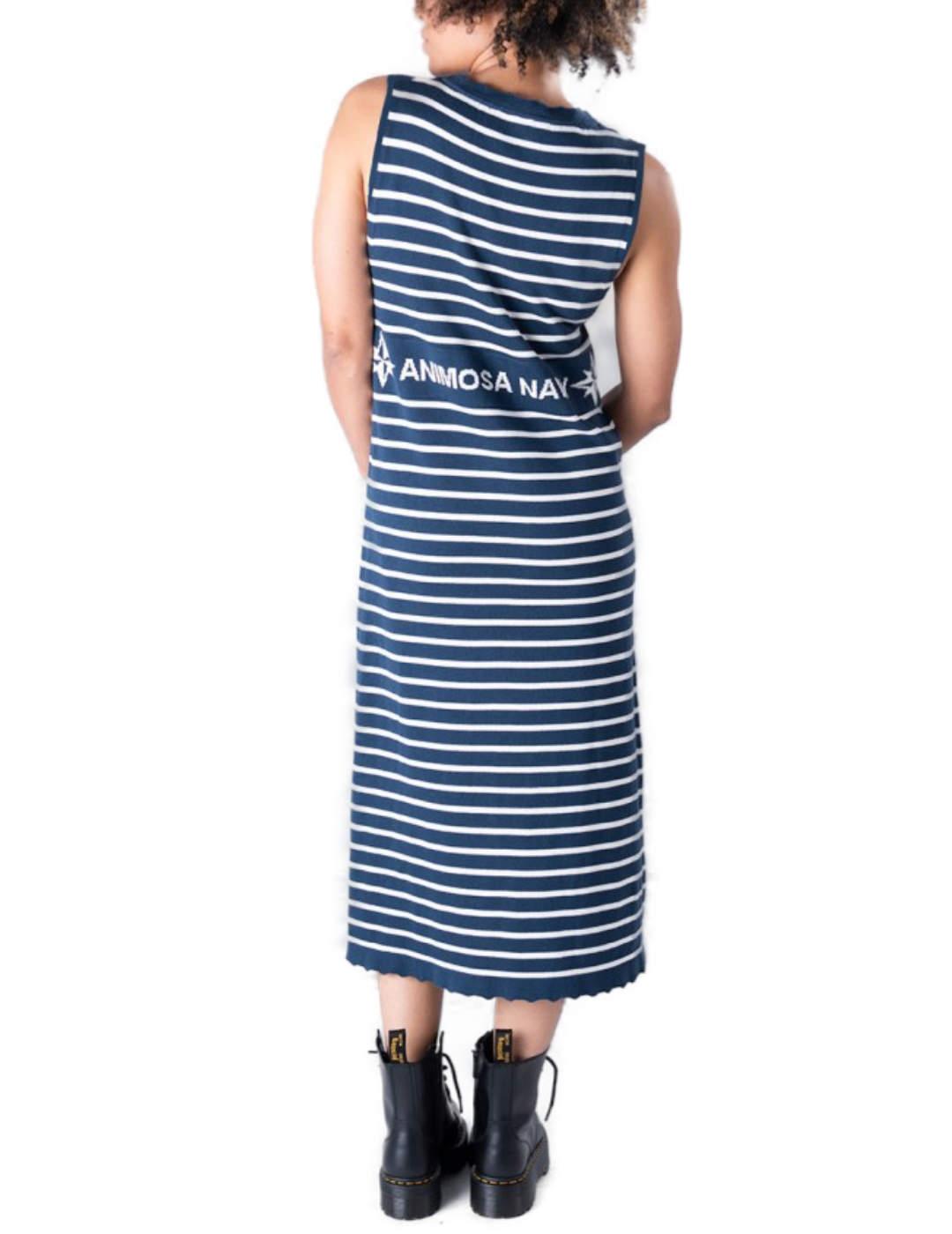 Vestido Animosa Navy punto azul con rayas para mujer