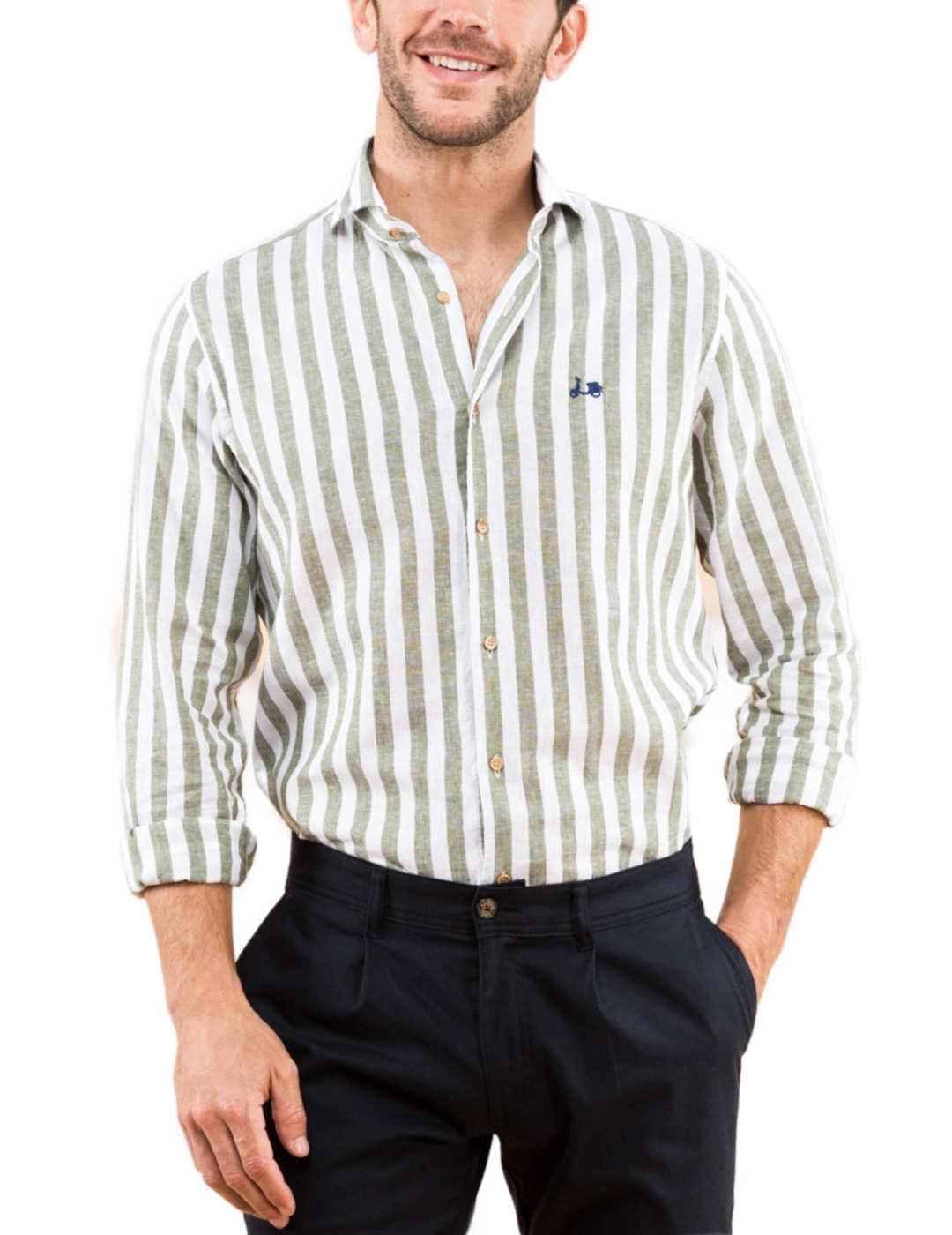 Camisa algodón Scotta rayas verde para hombre