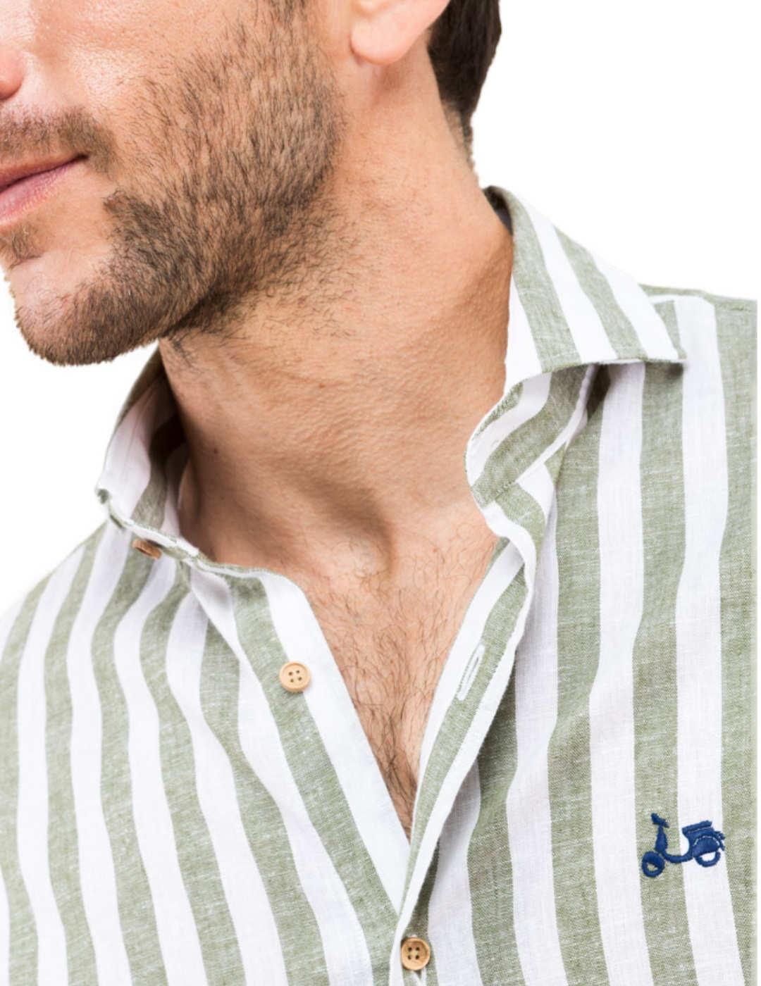 Camisa algodón Scotta rayas verde para hombre