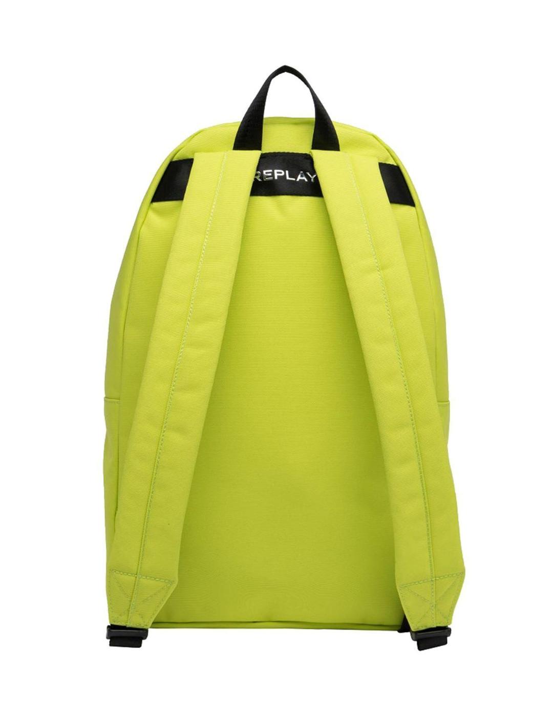 Mochila Replay verde flúor neón con cremallera unisex