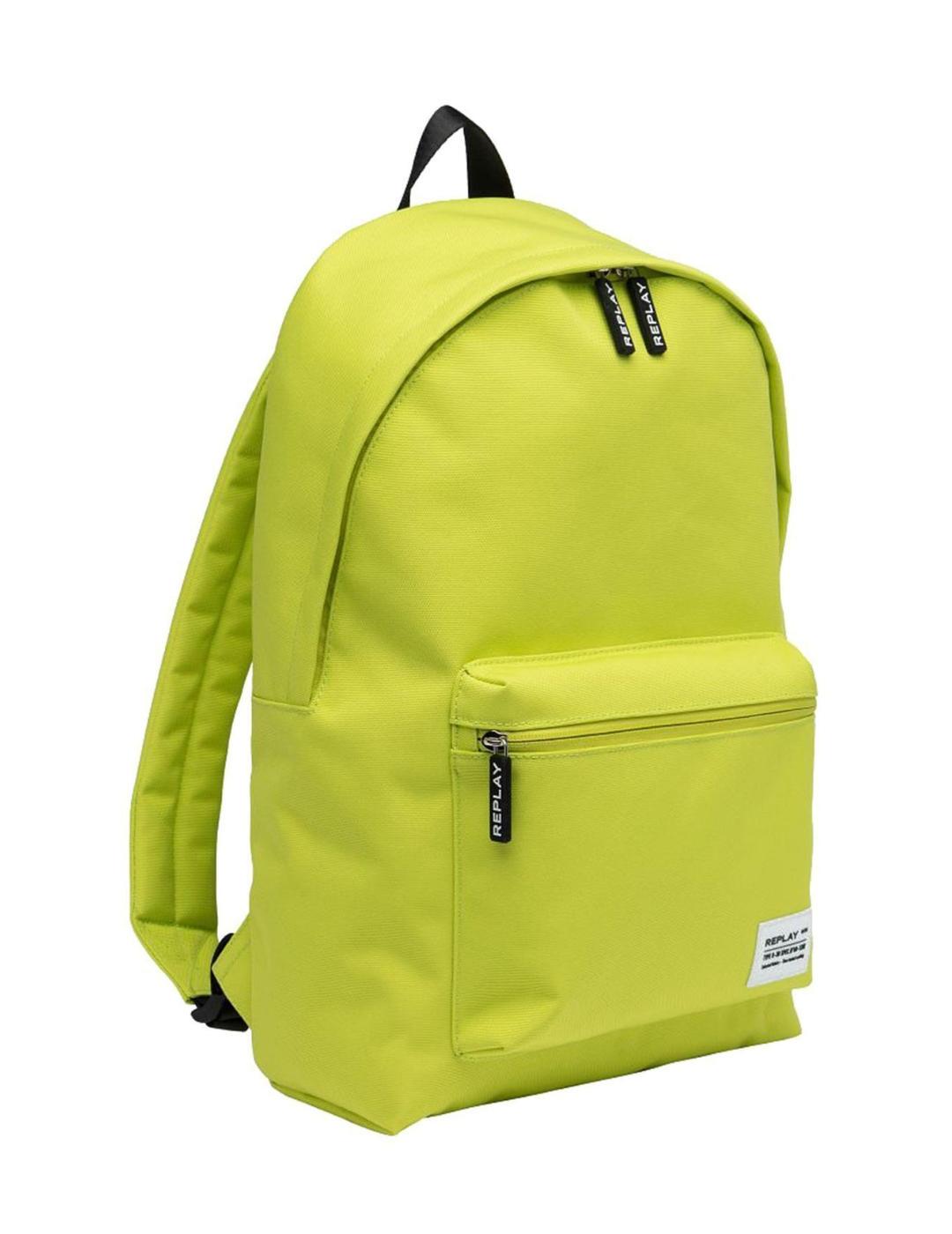 Mochila Replay verde flúor neón con cremallera unisex