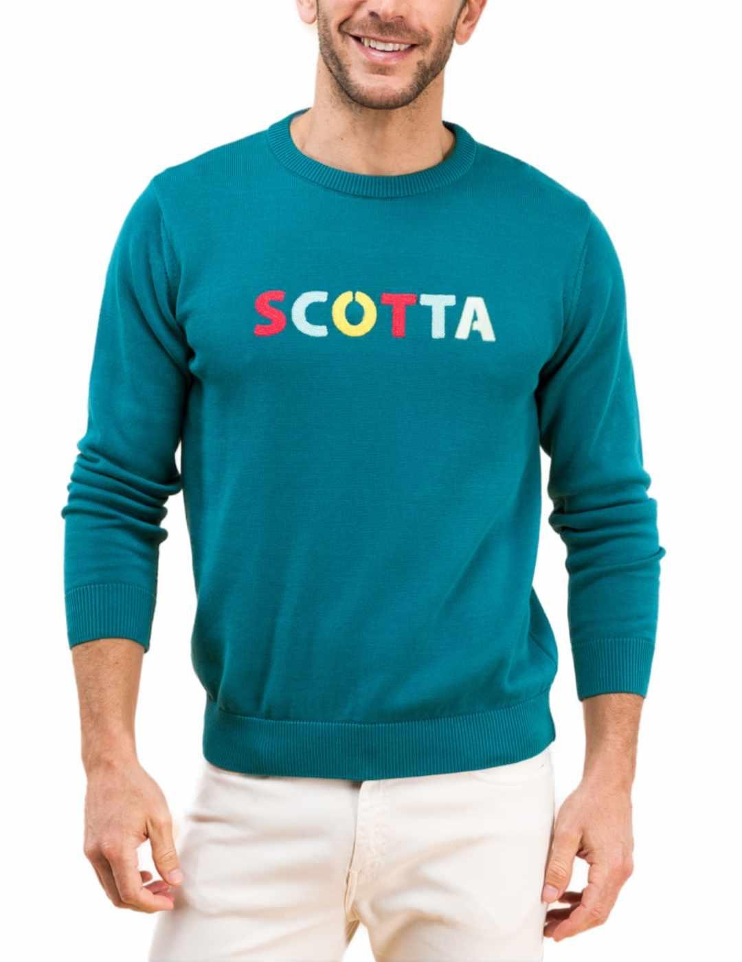 Jersey Scotta oceano verde de punto para hombre