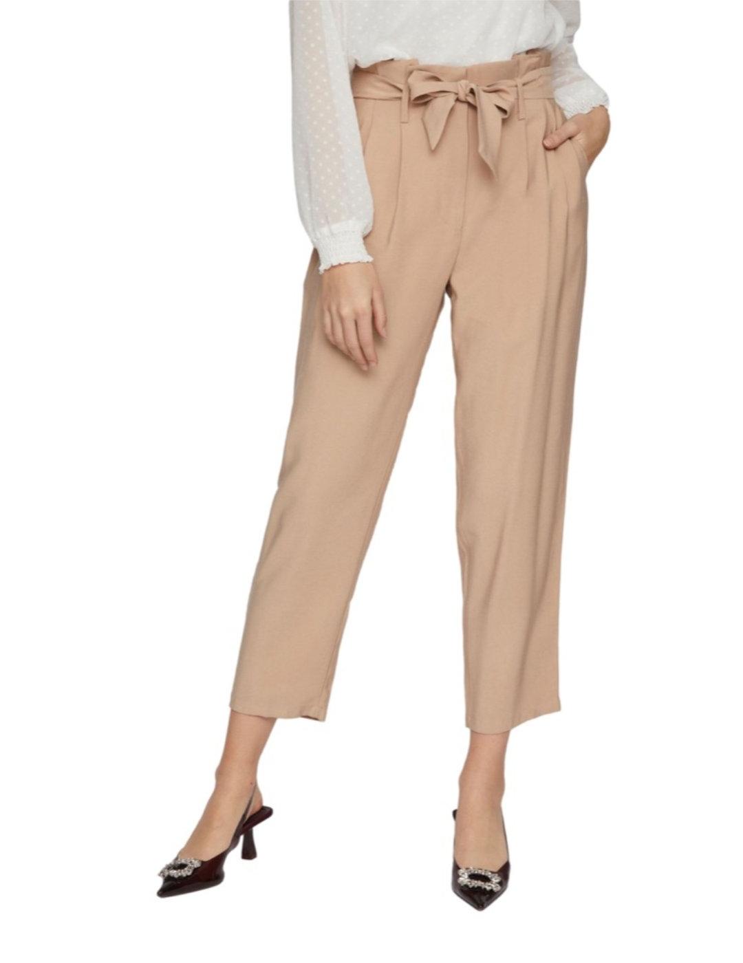 Pantalon de tela Vila Kaya beige para mujer