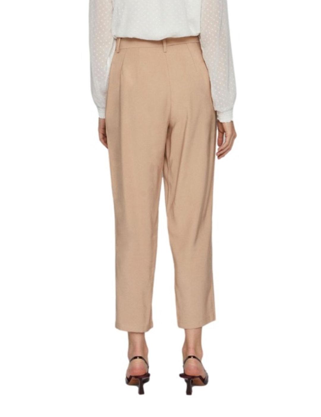 Pantalon de tela Vila Kaya beige para mujer