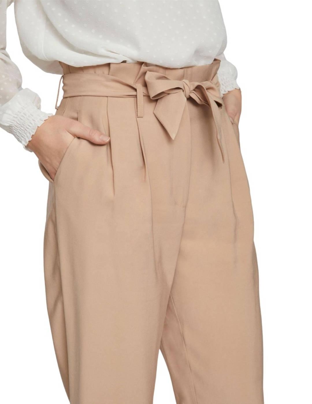 Pantalon de tela Vila Kaya beige para mujer