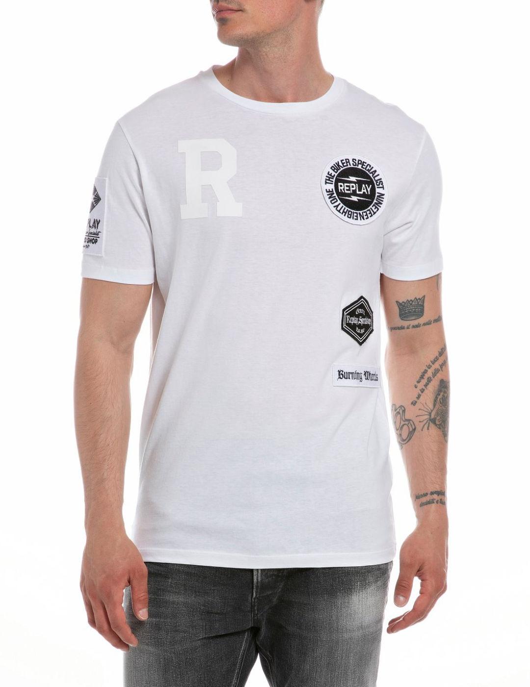 Camiseta Replay blanca con parches manga corta de hombre