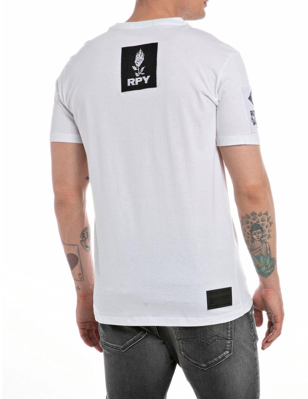 Camiseta Replay blanca con parches manga corta de hombre