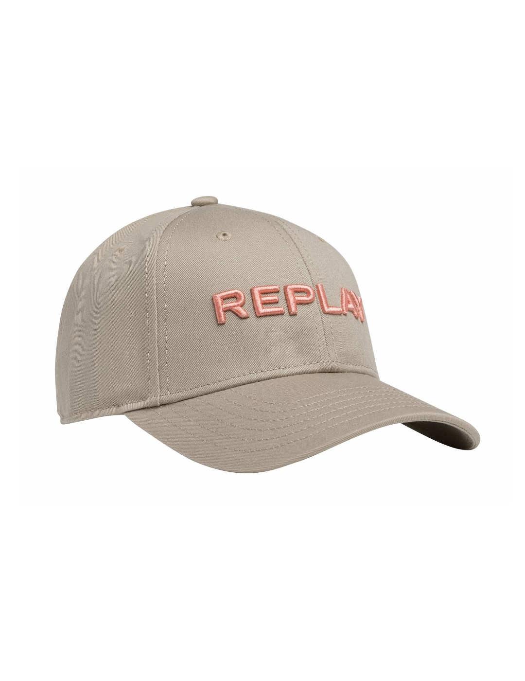 Gorra Replay beige con letras salmon