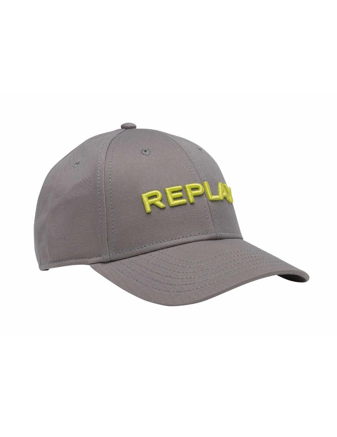 Gorra Replay gris con letras verdes