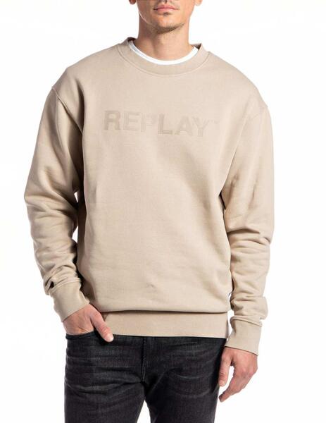 Sudadera Replay beige sin capucha para hombre