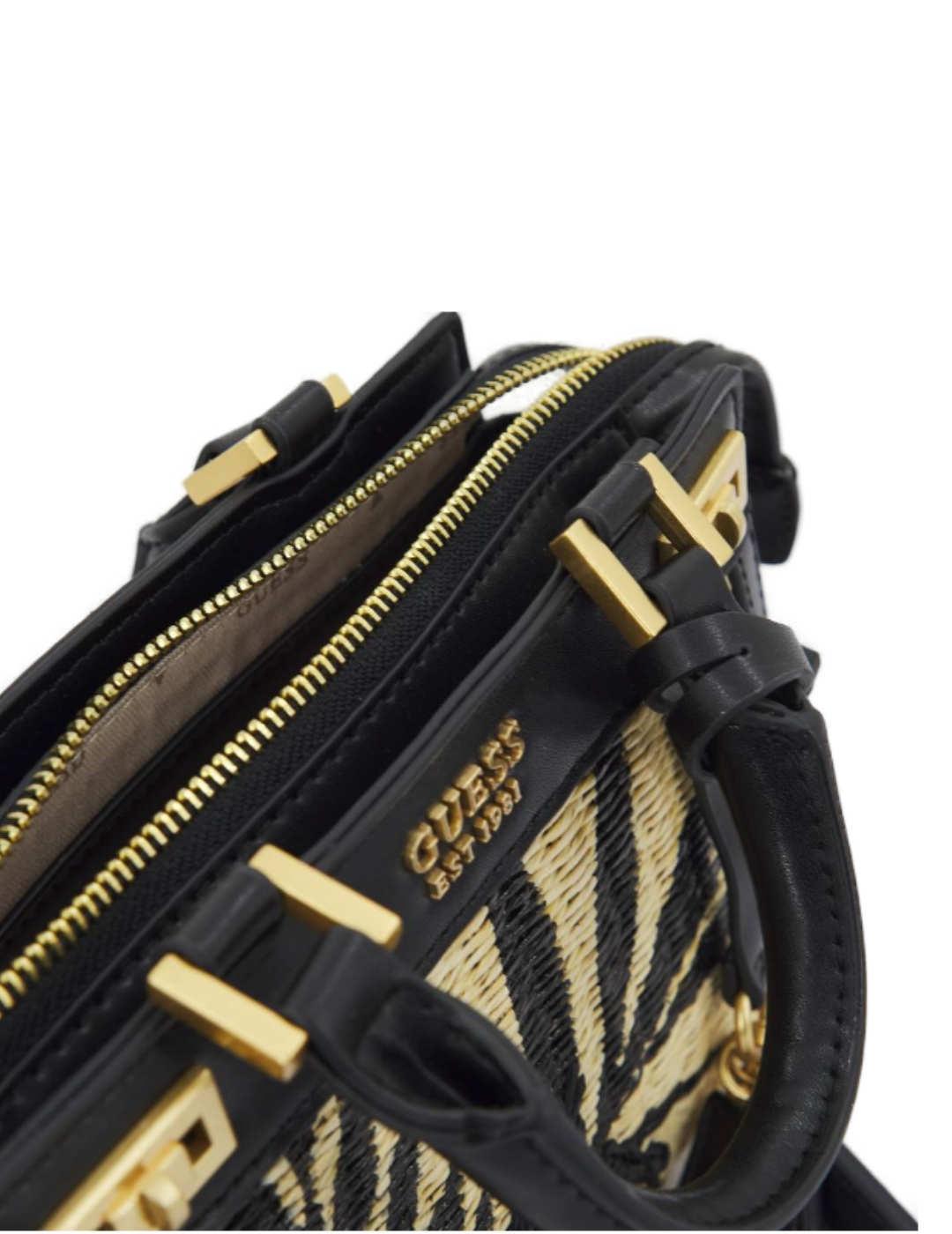 Bolso Guess mini Katey beige y negro bordado para mujer