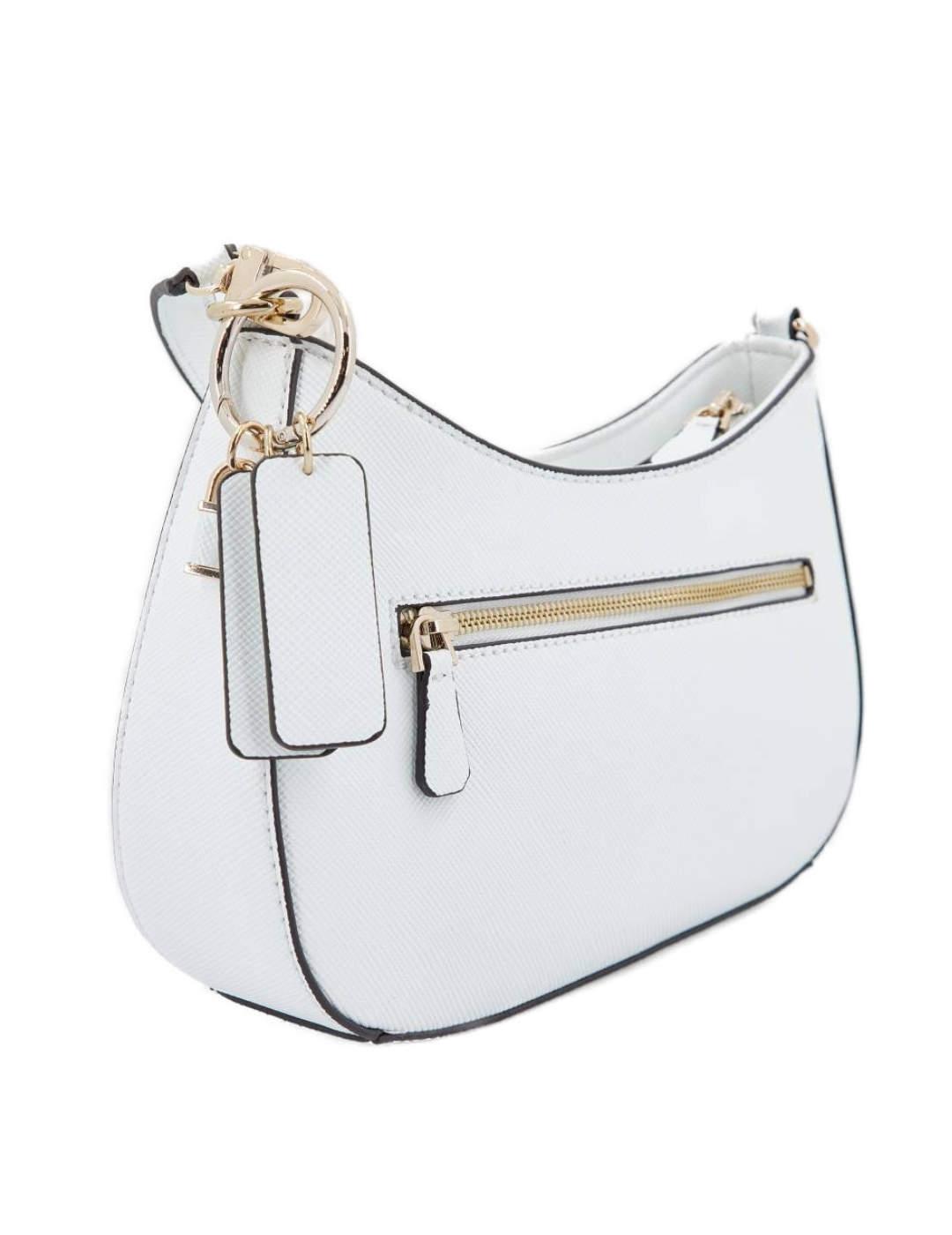 Bolso Guess Noelle blanco con cremallera para mujer