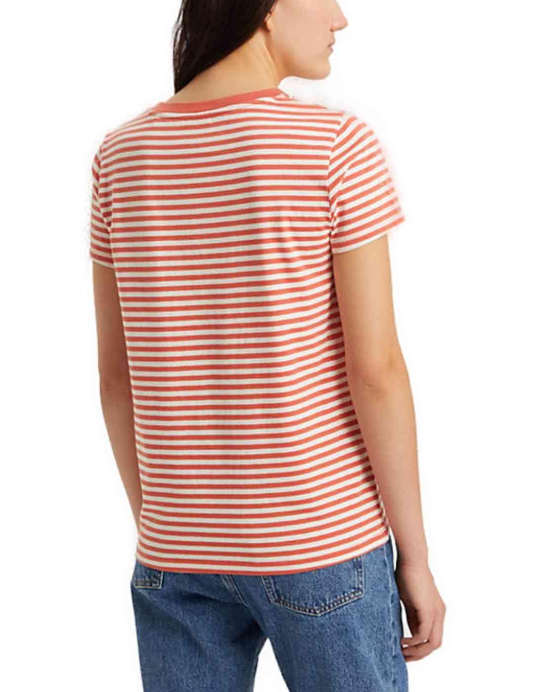 Camiseta Levi´s cuello de pico naranja a rayas de mujer