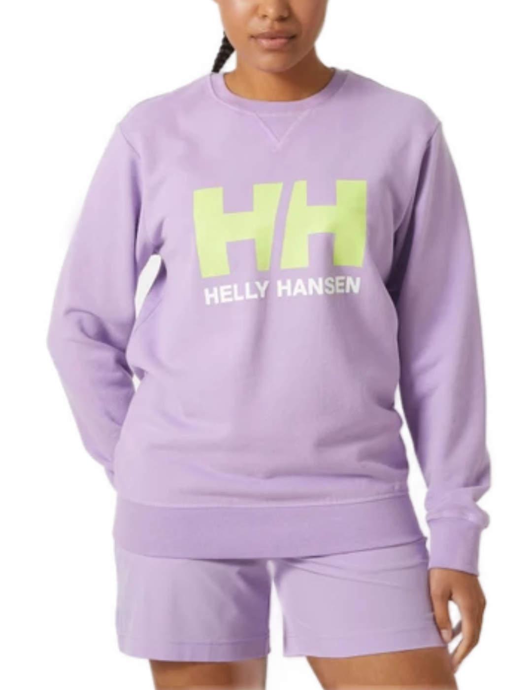 Sudadera Helly Hansen lila con logo verde lima  para mujer