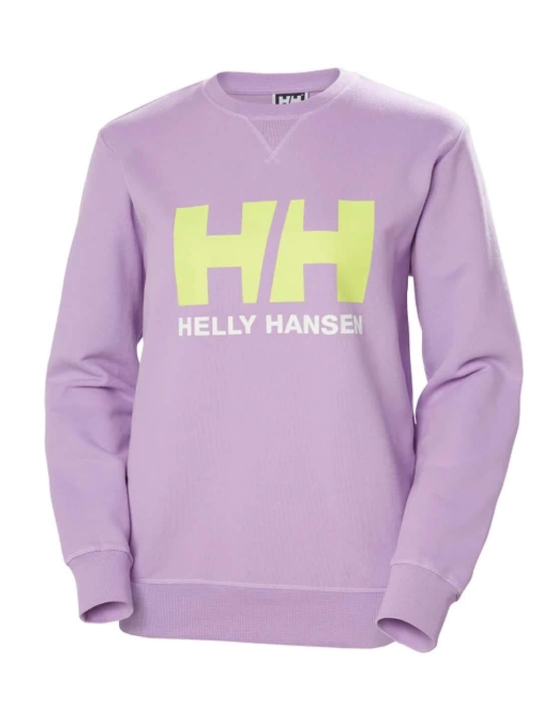 Sudadera Helly Hansen lila con logo verde lima para muj