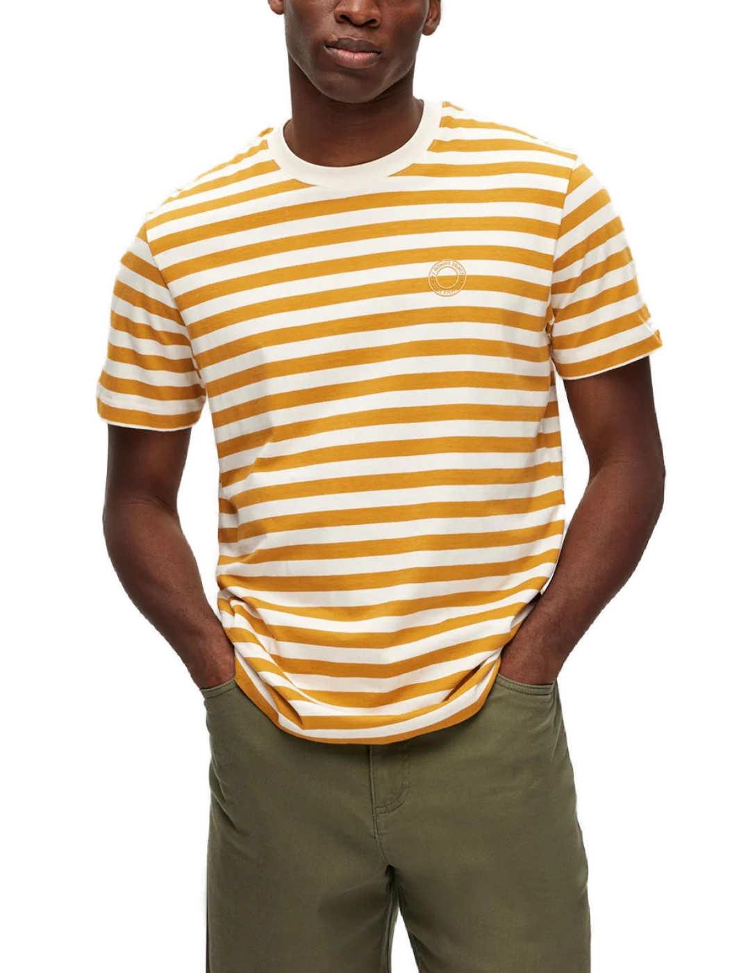 Camiseta Selected rayas amarillo y beige para hombre