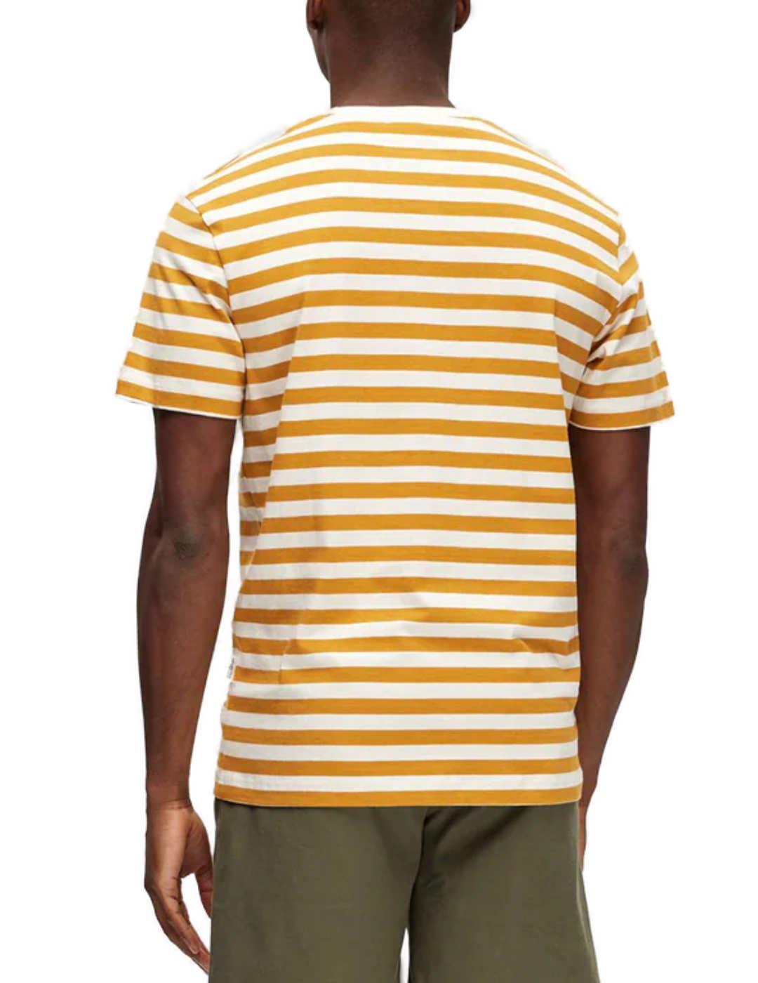 Camiseta Selected rayas amarillo y beige para hombre