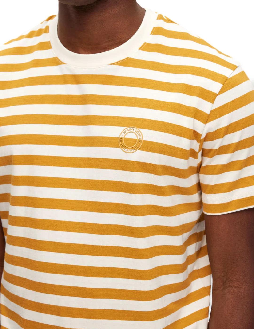 Camiseta Selected rayas amarillo y beige para hombre