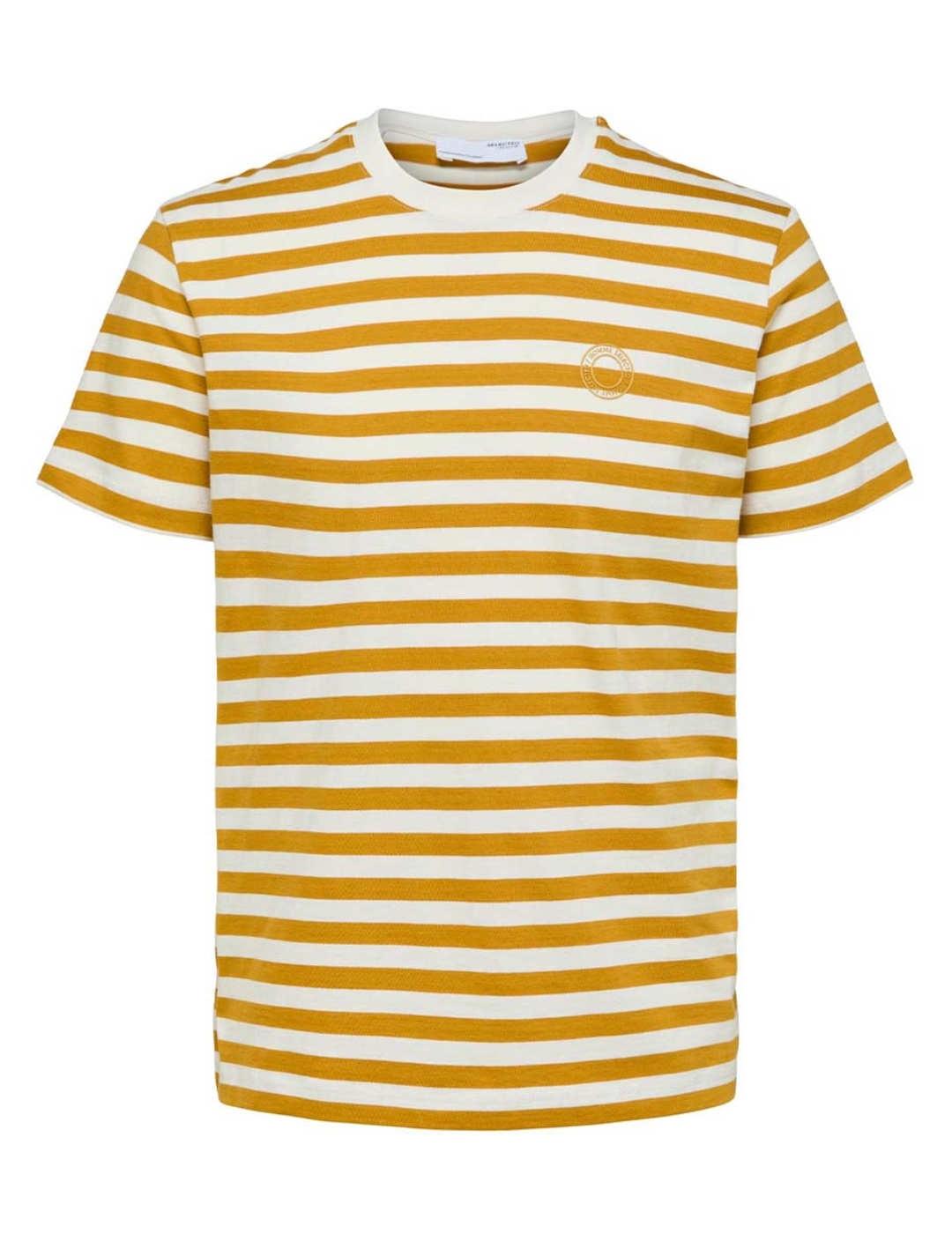 Camiseta Selected rayas amarillo y beige para hombre