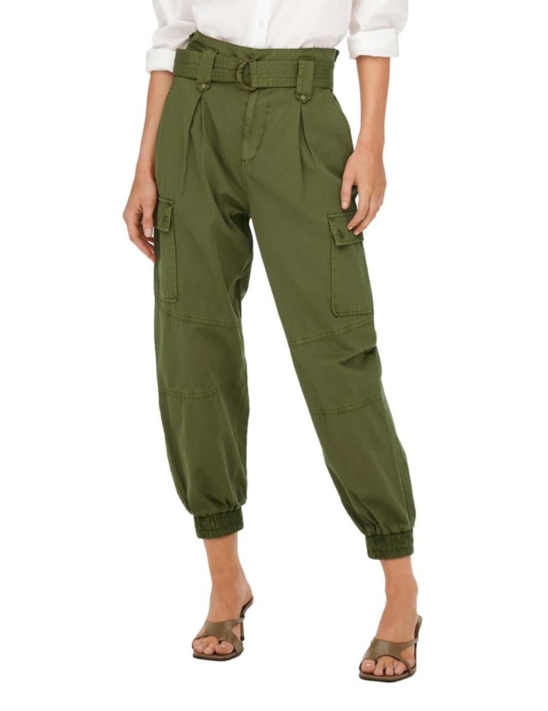 Pantalon Only cargo verde slim con puño y cinturón de mujer