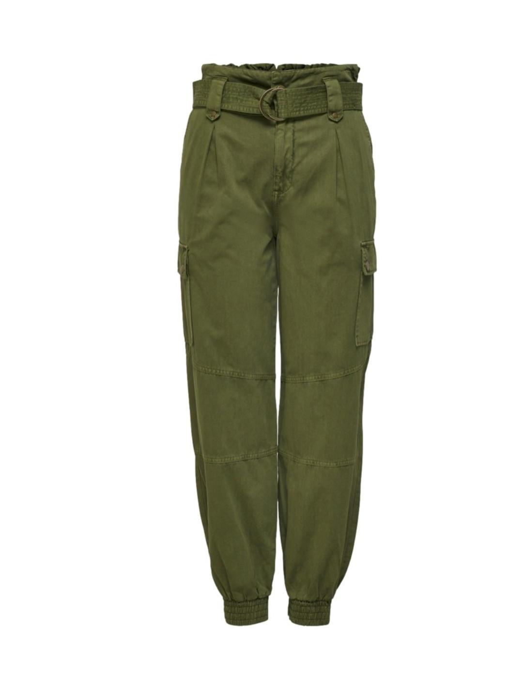 Pantalon Only cargo verde slim con puño y cinturón de mujer