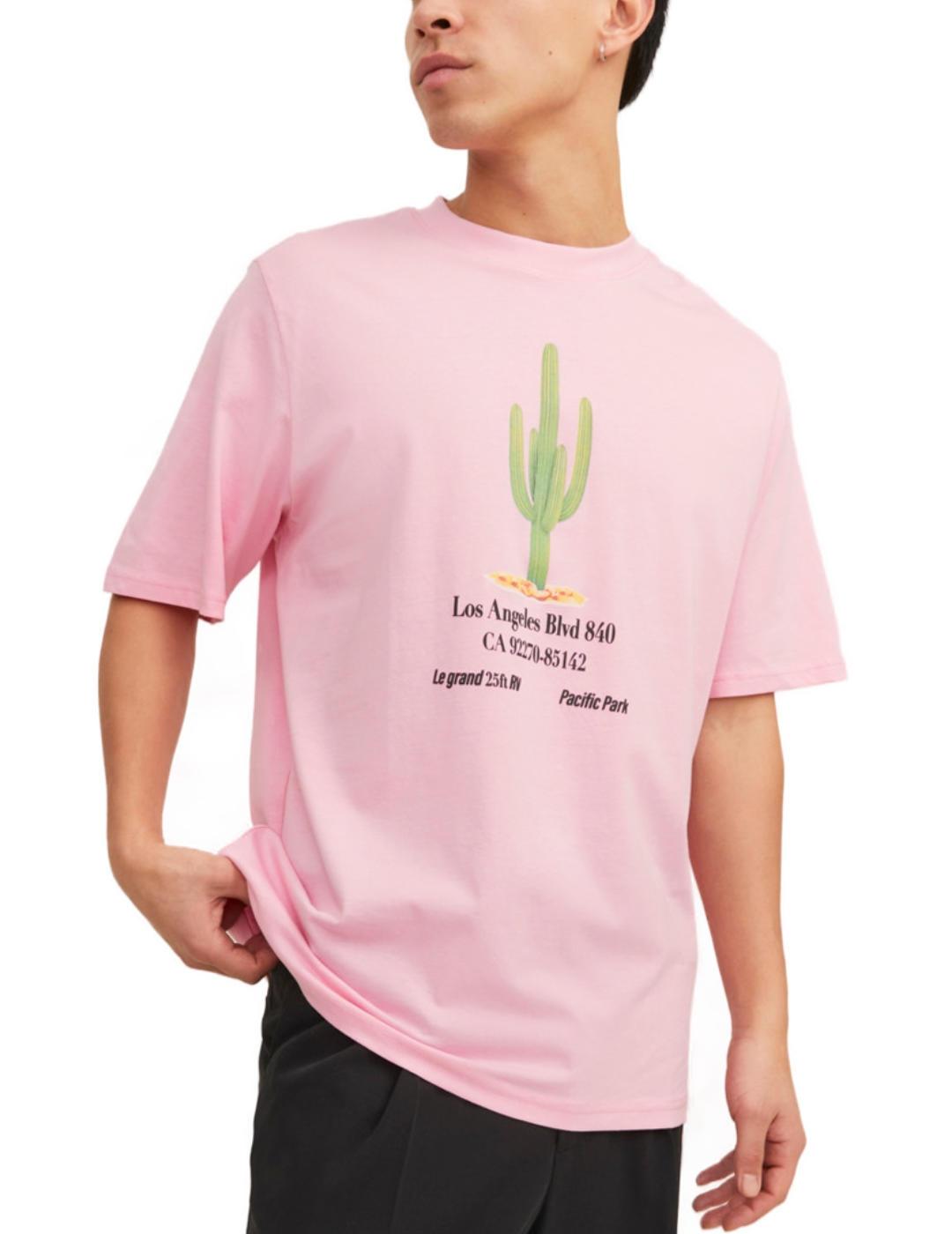 Camiseta Jack&Jones Grocery rosa oversize para hombre