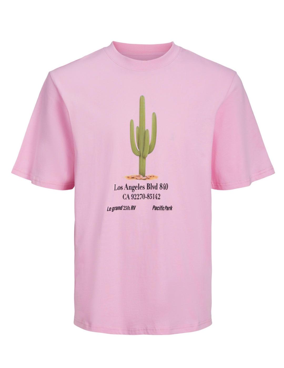 Camiseta Jack&Jones Grocery rosa oversize para hombre
