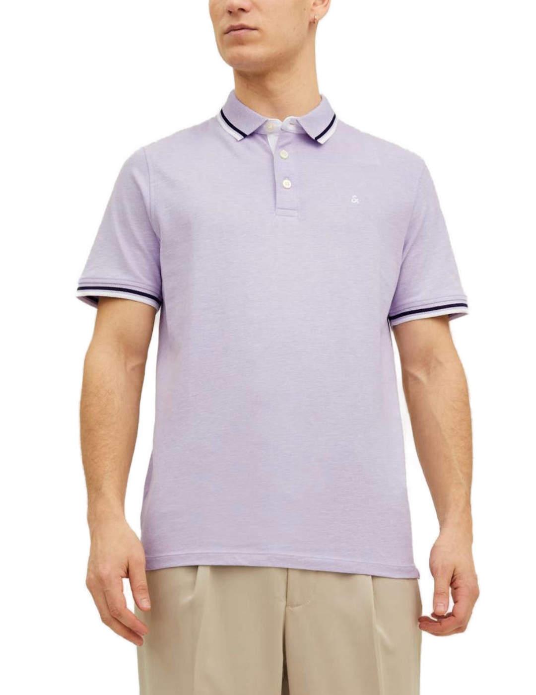 Polo Jack&Jones Paulos lila manga corta para hombre