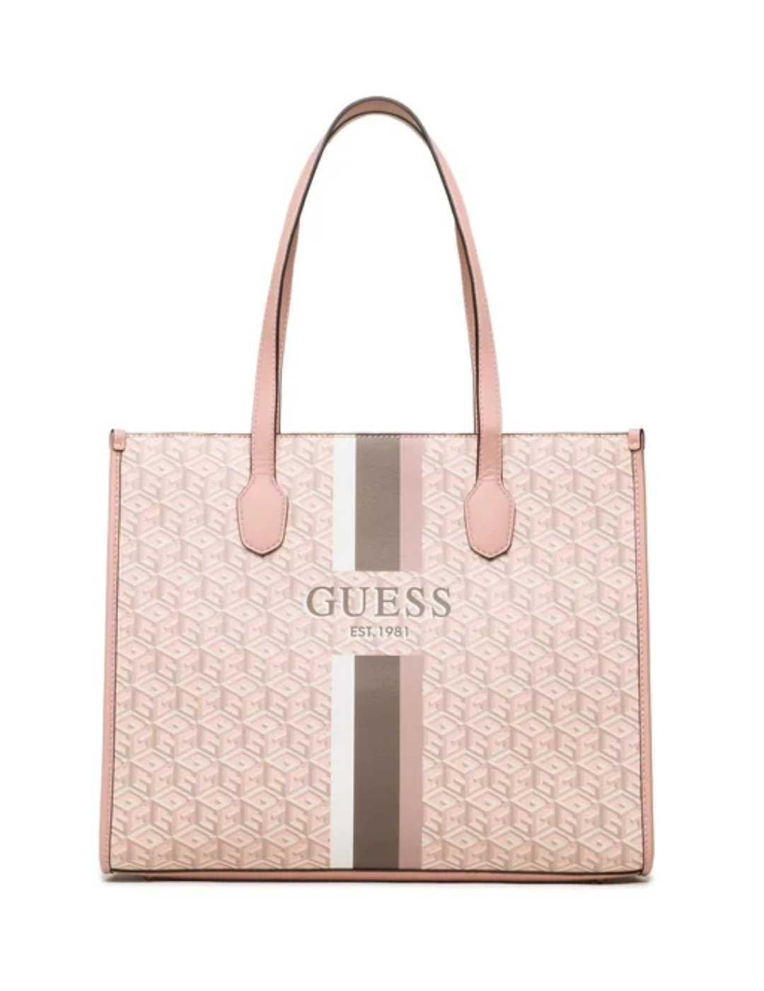 Bolso Guess Silvana tote rosa palo estampado para mujer